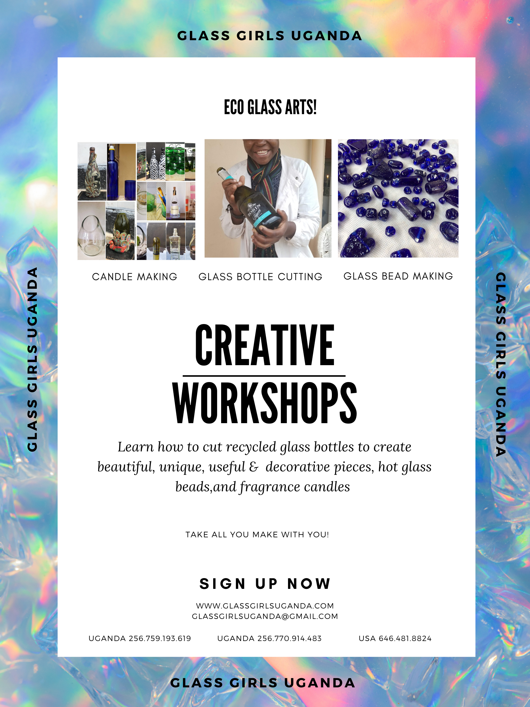 Learn how to cut recycled glass bottles to create beautiful, unique, useful & decorative pieces, hot glass beads, and fragrance candles.
